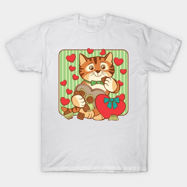 Valentine Cat Heart Chocolate T-Shirt by Sue Cervenka